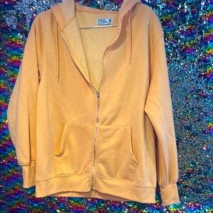 Peach Zip-Up Hooded Sweatshirt Medium Oversized